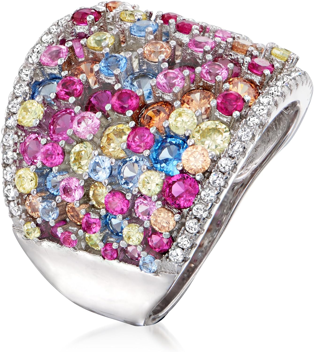 Ross-Simons 4.10 ct. t.w. Multicolored Simulated Sapphire and .20 ct. t.w. CZ Wide Ring in Sterling Silver