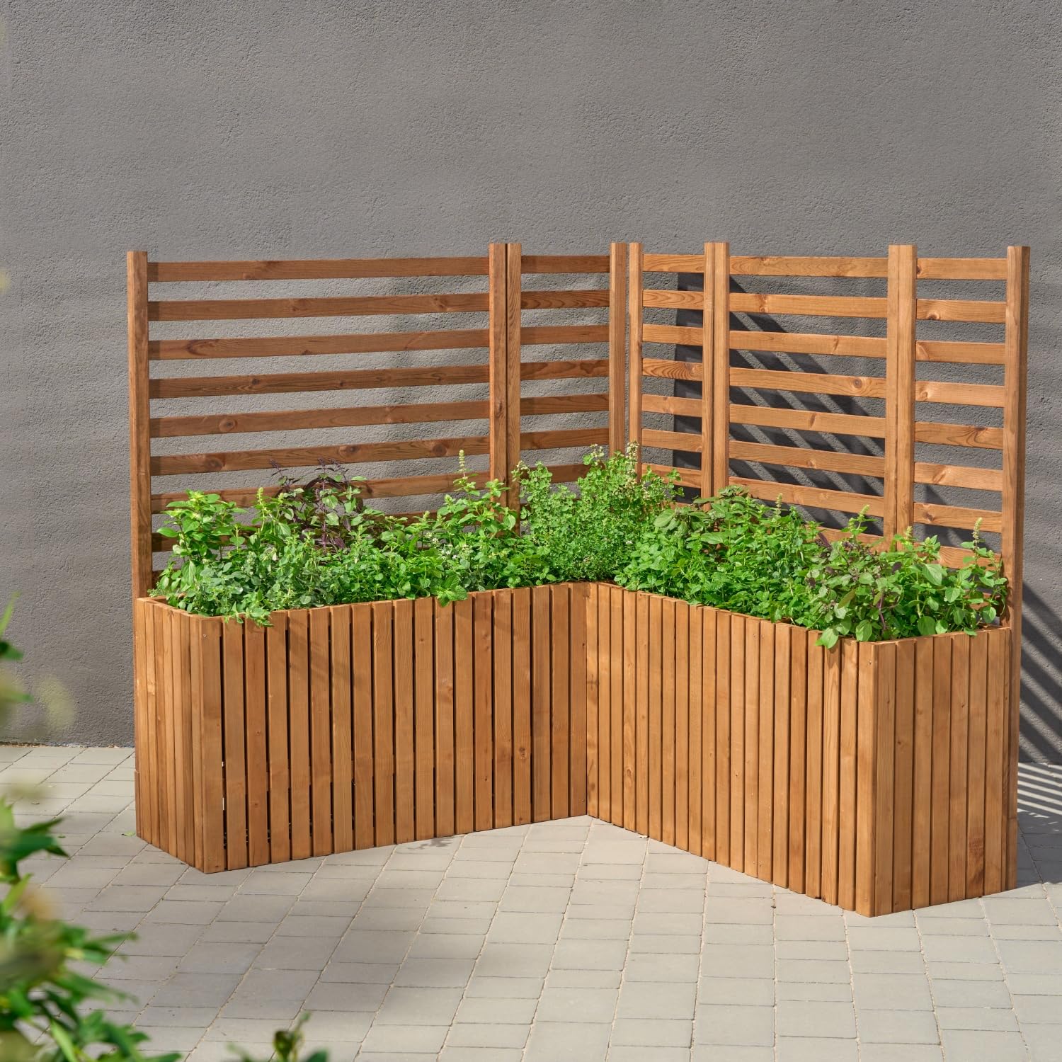 Jardinera de madera marrón para montar tú mismo, maceta rectangular grande para jardín y balcón, resistente a la intemperie, con inserto de 18 L, jardinera para exteriores (marrón vertical, 98