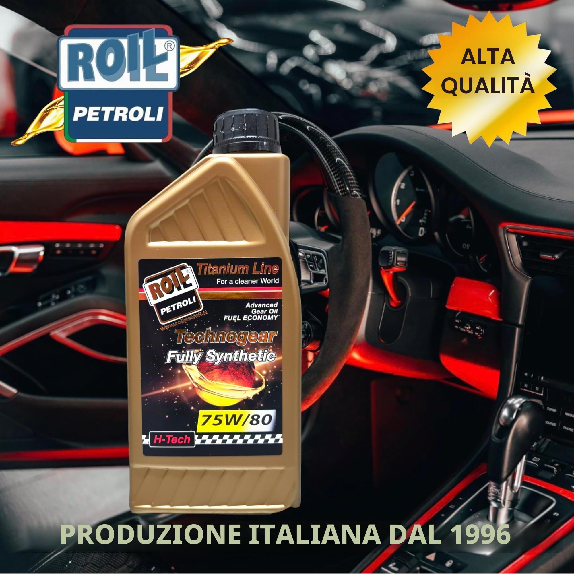 Roil 3 Litri TECHNOGEAR 75W/80-100% Sintetico con Tappo VERSANTE - Nuova Formula con POLIMERO Anti - ATTRITO Olio per Cambi Anche ROBOTIZZATI e Differenziali di Ultima Generazione