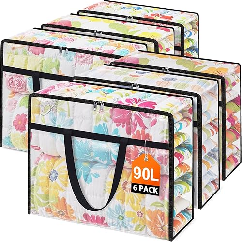 Miniatura 14 de Contenedores de almacenamiento transparentes para debajo de la cama, paquete de 4 bolsas de almacenamiento de ropa de gran capacidad con tapa y asas