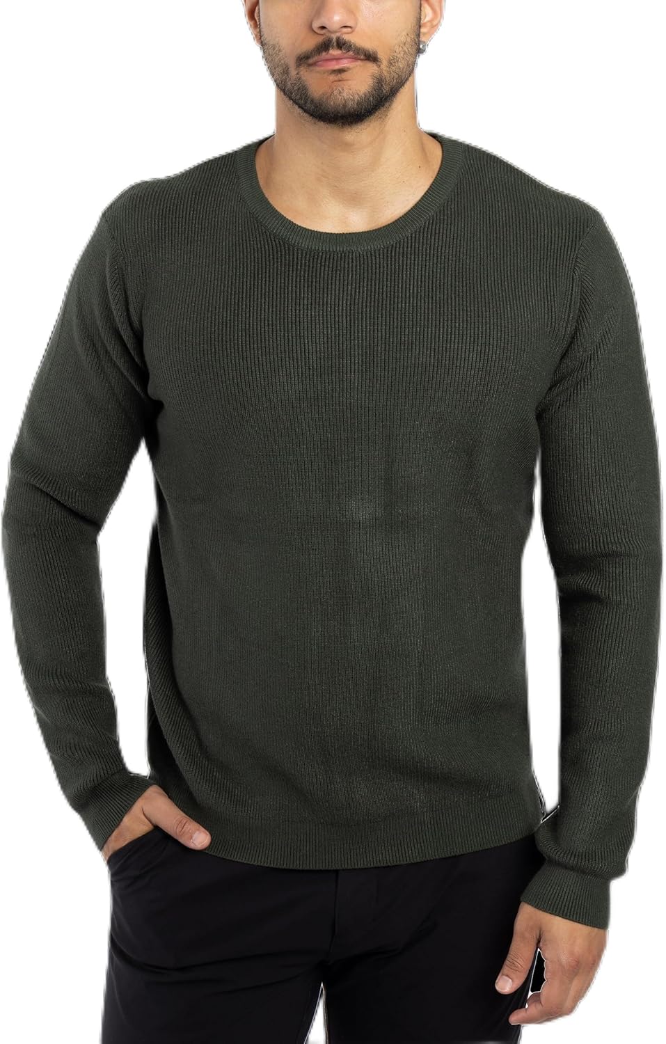 Men's Ribbed Crew Neck Comfortable Fit Sweater, Men's Long Sleeve Mid-Weight Pullover Sweater for Fall