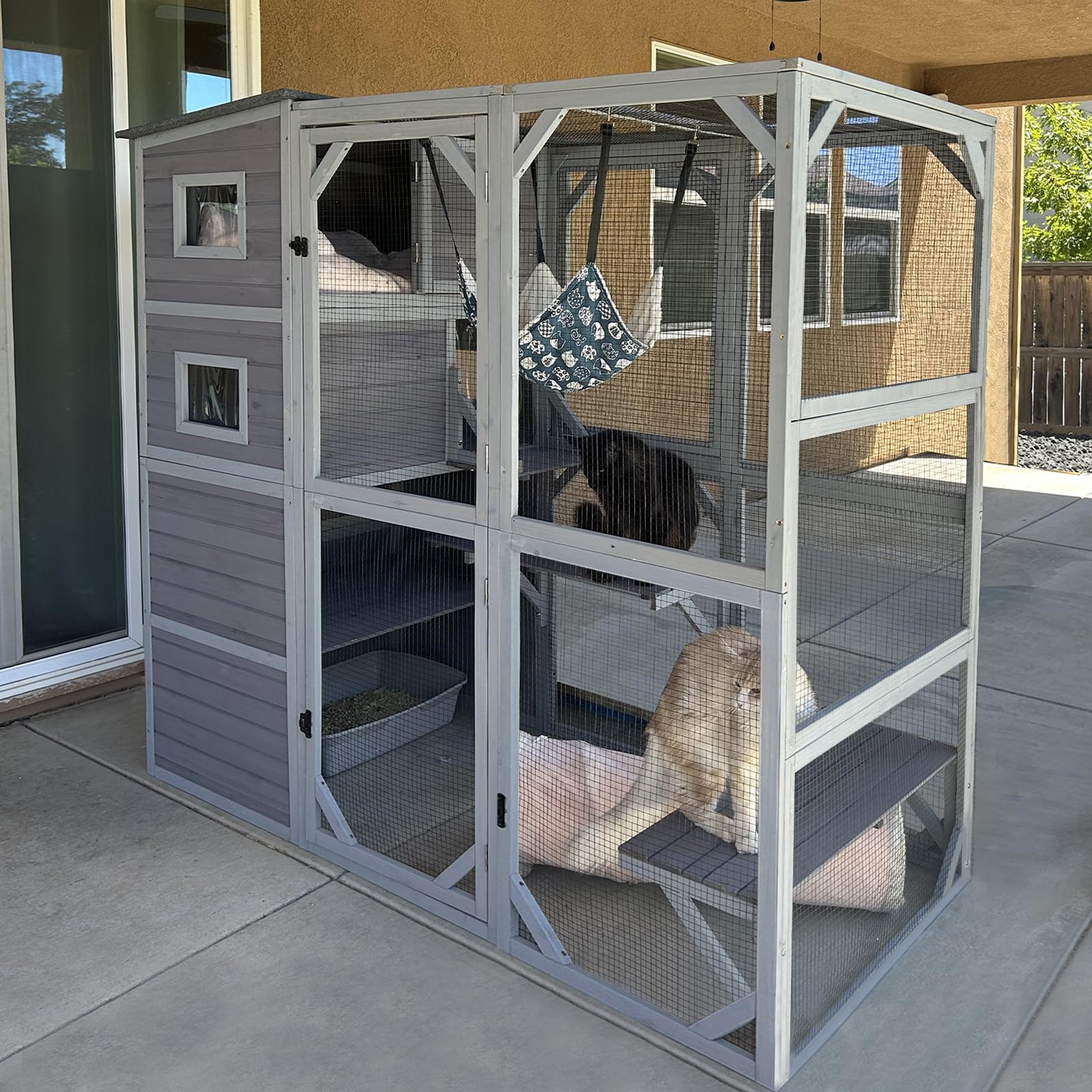GUTINNEEN Large Outdoor Catio for Cats 4-Tier Cat Enclosure with Sleeping Area and Outdoor Run, Walk in and Window Catio 77" L