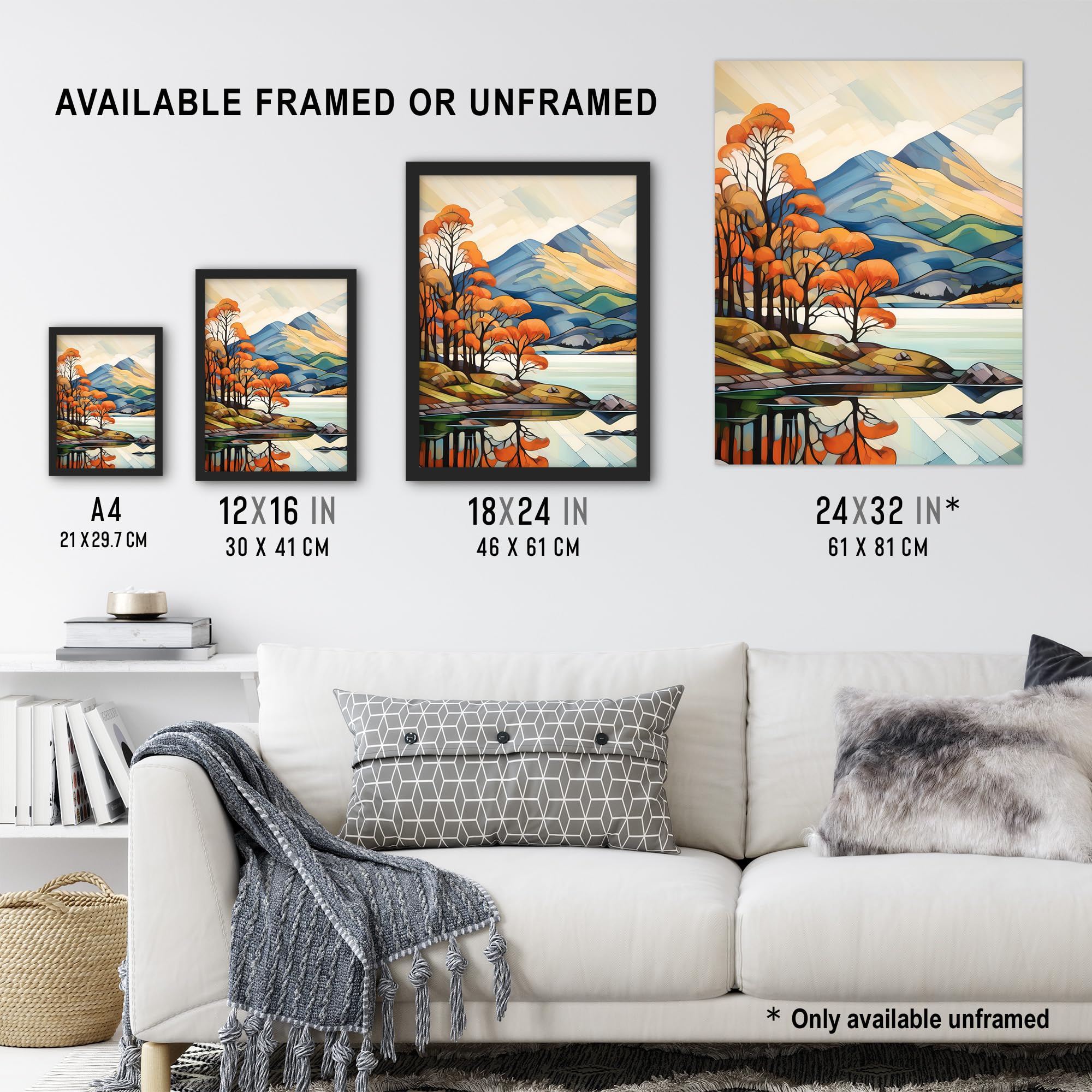 Artery8 In The Shadow Of Ben Lomond Loch Reflections Autumn Scotland Artwork Painting Extra Large XL Wall Art Poster Print - Image 3