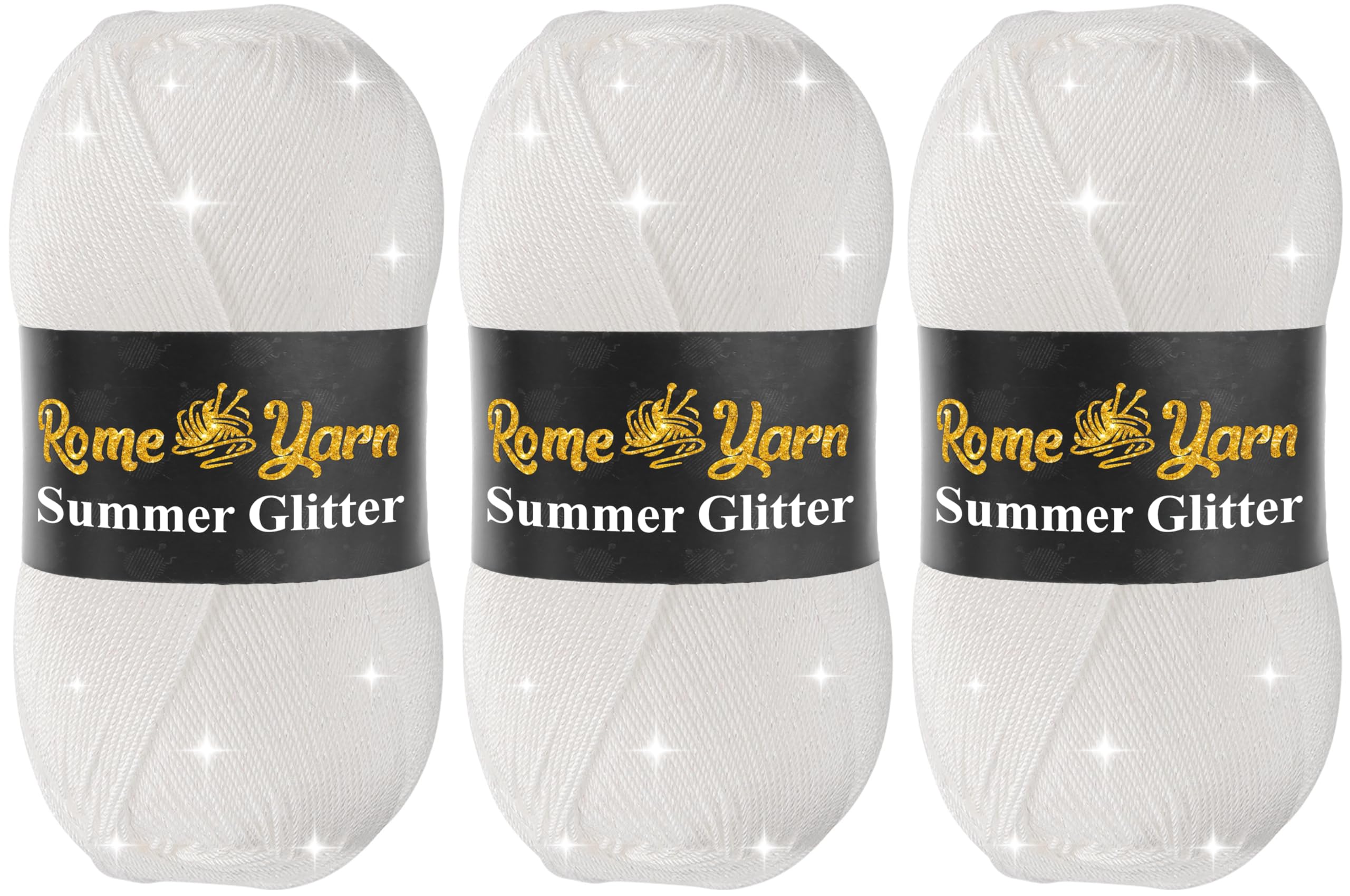 Summer Glitter Yarn 3 Pack (3 x 100g) | Metallic Sparkle Lace Yarn | Soft Anti-Pilling Acrylic Microfiber | Fine Yarn #2 | Silky Satin Texture | 340m Each for Knitting & Crochet (10 White) โ image 1