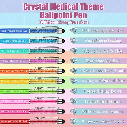 Miniatura 2 de BBTO 10 bolígrafos divertidos para enfermeras para el trabajo, tinta negra, regalos de agradecimiento de enfermería, bolígrafos a granel para