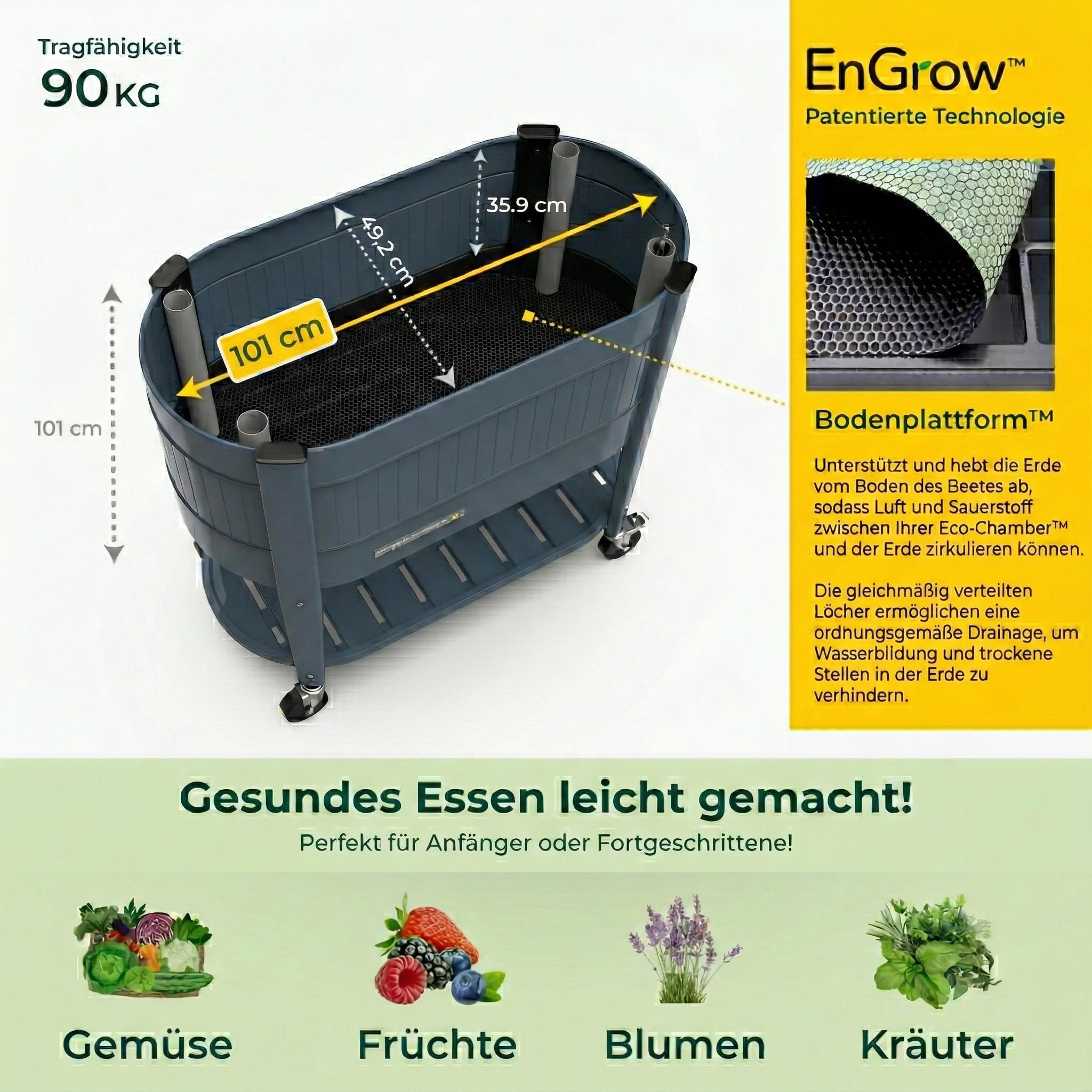 Permasteel Hochbeet Metall mit Rollen für Garten oder Balkon - Pflanzkübel groß außen 101x51x94 cm - Selbstbewässerungssystem, Wasserstandsanzeige und Ablassventil - Für Gemüse, Kräuter oder Blumen