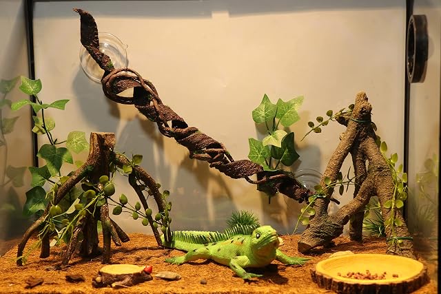 Foto 3 de 8 de AQUA KT Rama de esquina de reptil con hojas verdes, terrario, decoración