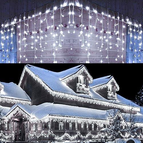 Toodour - Luces de Navidad de carámbano, 35.4 pies, 432 LED, 8 modos de luces de carámbano con 72 gotas, luces de carámbano para cortina de ventana,