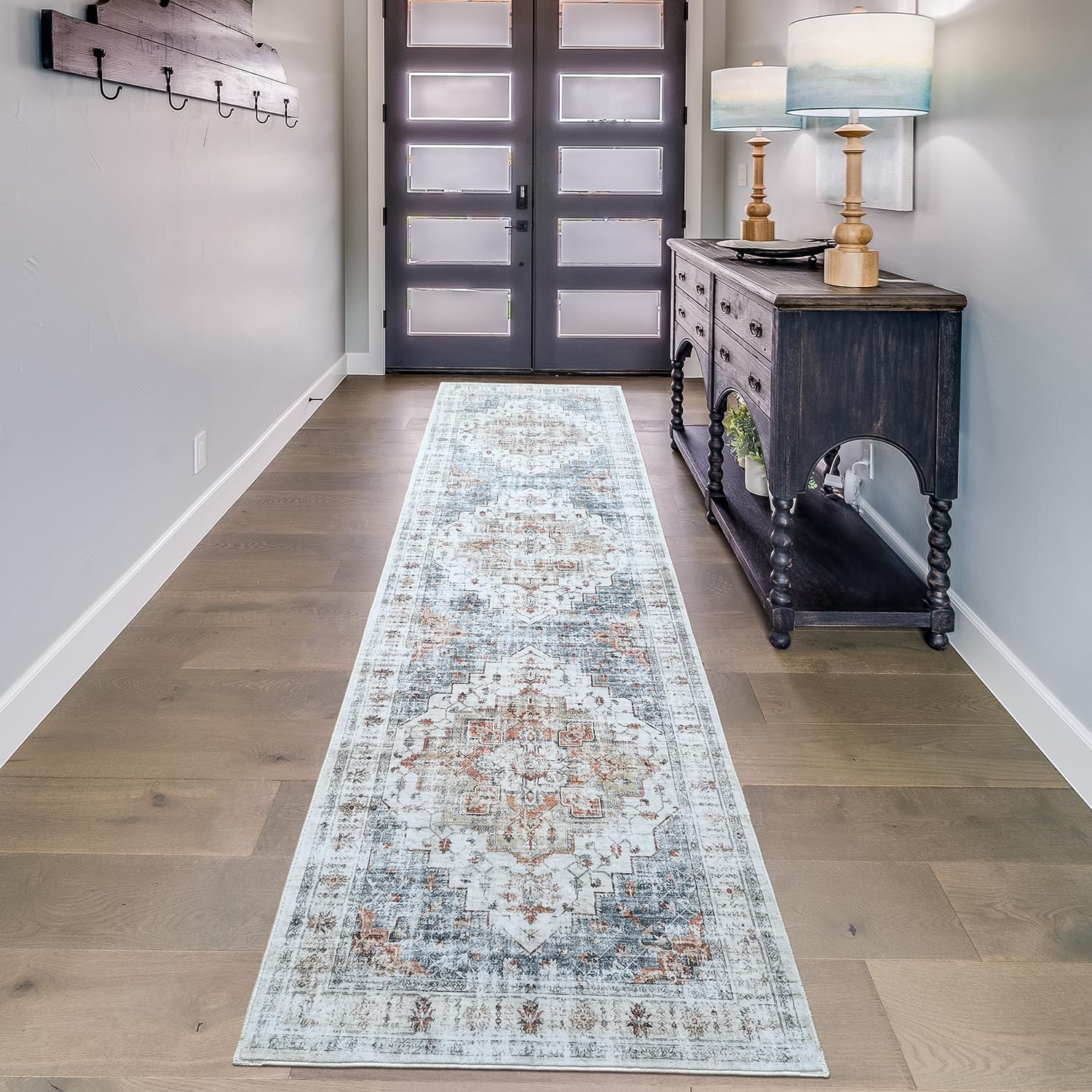 Mandala - Indoor Area Rugs 2x8 Washable, Stain Resistant Machine Washable Rugs for Living Room, Bedroom, and Modern House Décor - Durable Polyester Material, Colorful Patterned - Beige & Grey Beige & Grey 2' x 8' (Rectangular)