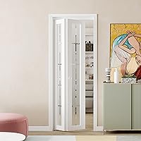 Vista 19 de BARNER HOME Puertas biplegables, para apertura de 48"x 80", panel de vidrio templado decorativo de un solo lado con kits de herrajes, MDF, puertas