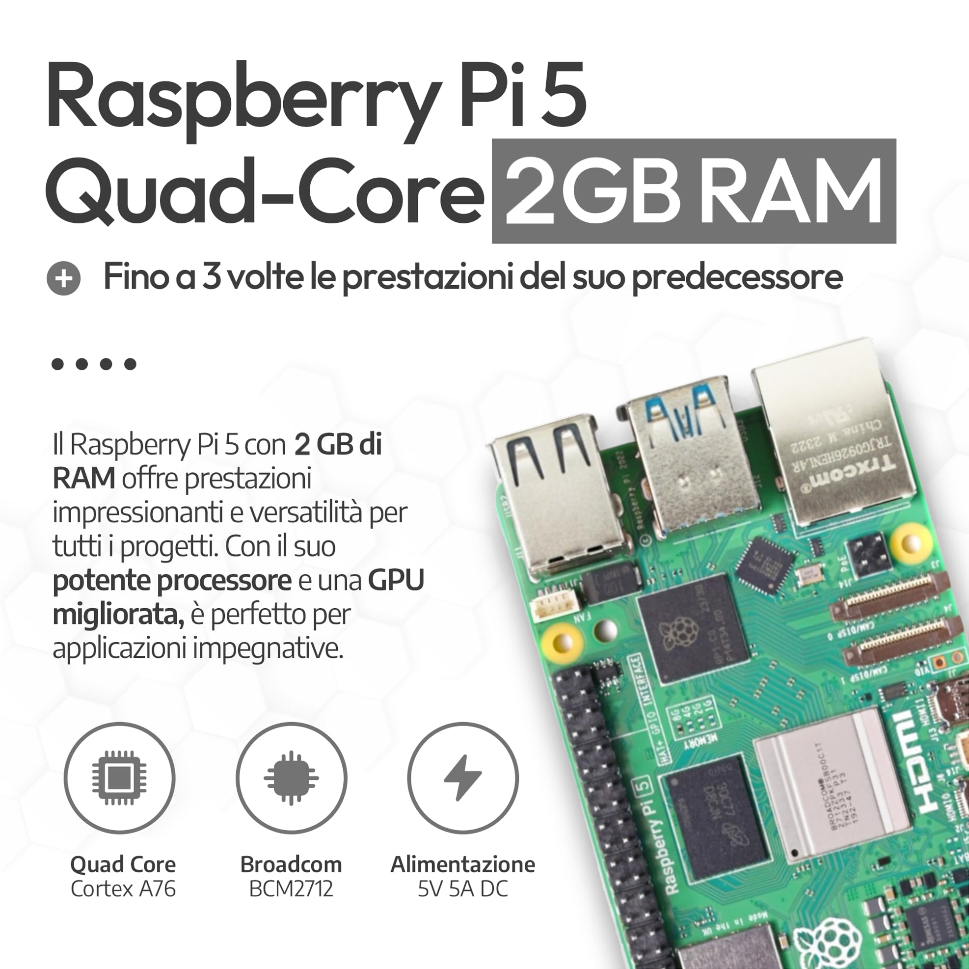 db-tronic Raspberry Pi 5 2 GB Cooler Kit | Edizione da 64 GB | Alimentatore da 27 W | Alloggiamento | Raffreddamento attivo | Micro HDMI 1 m | ideale per Home Assistant e la smart home