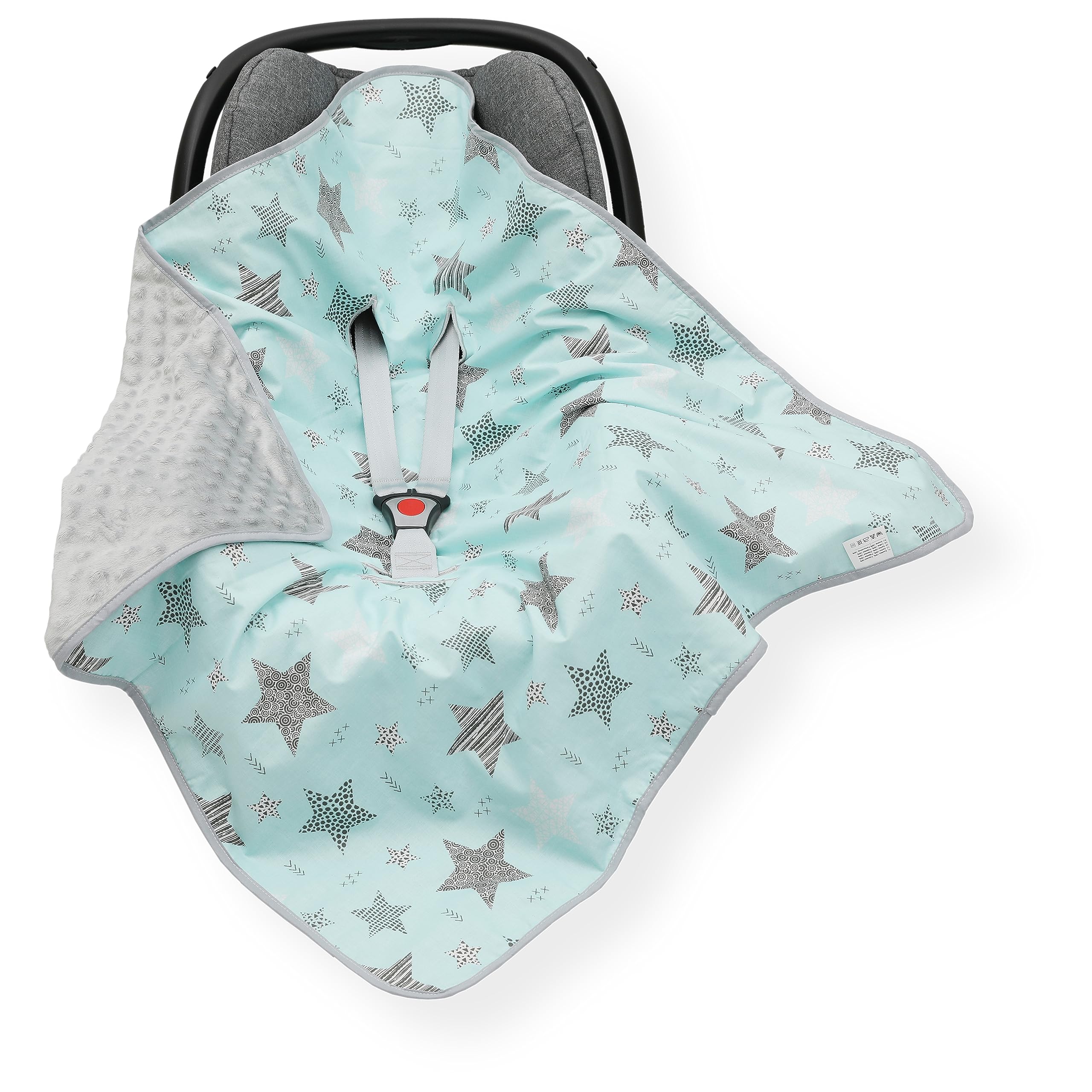 OLO Baby CAR SEAT Baby Insert/Blanket/Cover/Cosy Toes/Foot muff Cotton & Dimple Fleece 80 x 80 cm (Aquamarine Multi-Star/Grey)