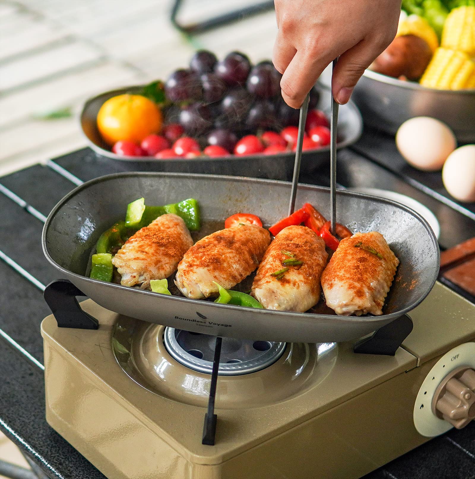 iBasingo Juego de platos de titanio de 9.84/9.15 pulgadas, ligeros, portátiles, para camping, platos de servicio de metal, para interiores y exteriores, una sola capa, duraderos, pan, postre,