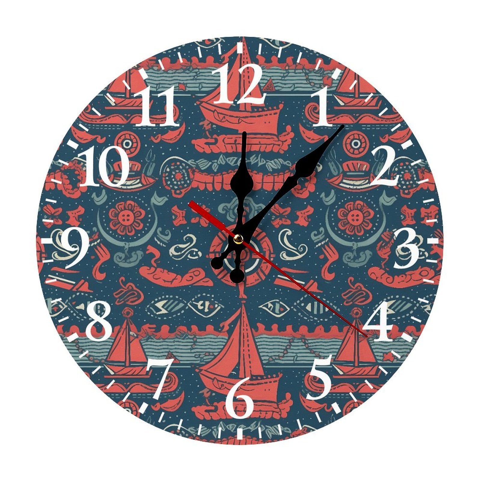 NTVOWPZO 10 Inch Wall Clock Sailboat Pattern Battery Operated Wall Clocks Silent Non-Ticking Round Wall Clock for Living Room Kitchen Home Office Wall Decorative Clock