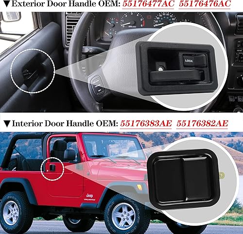 Miniatura 4 de Rldym Manija de puerta interior delantera izquierda del conductor y lado derecho del pasajero de repuesto para Jeep 1991-1996 Wrangler YJ 1997-2004