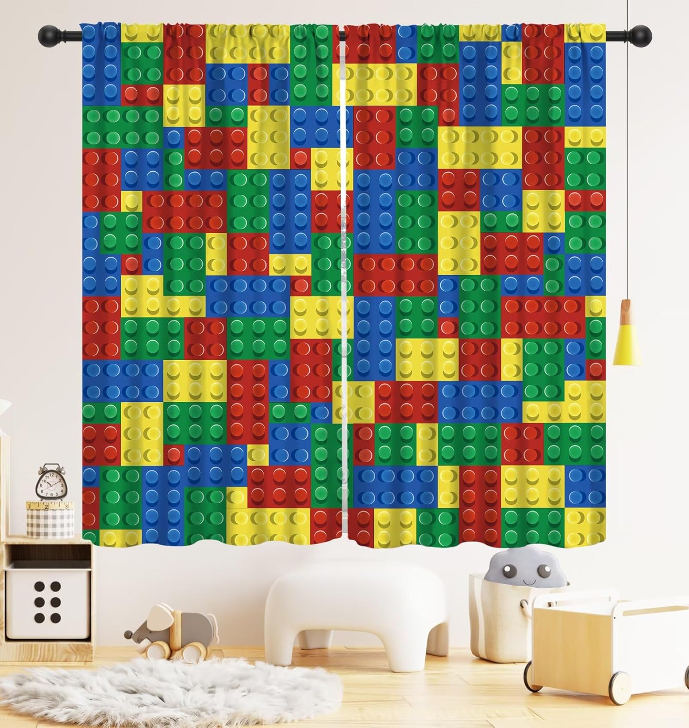 Building Blocks Toy Kids Curtain, Colorful Building Brick Blocks Blackout Curtains, Puzzel Window Treatments Drapes for Boys Girls Baby Bedroom Nursery Decor 84" W x 84" L