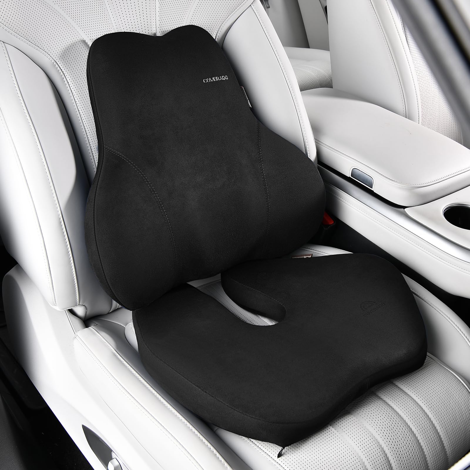 Coverado Memory Foam Car Seat Cushion and Lumbar Support Pillow for Car Ergonomic Office Chair Cushion for Lower