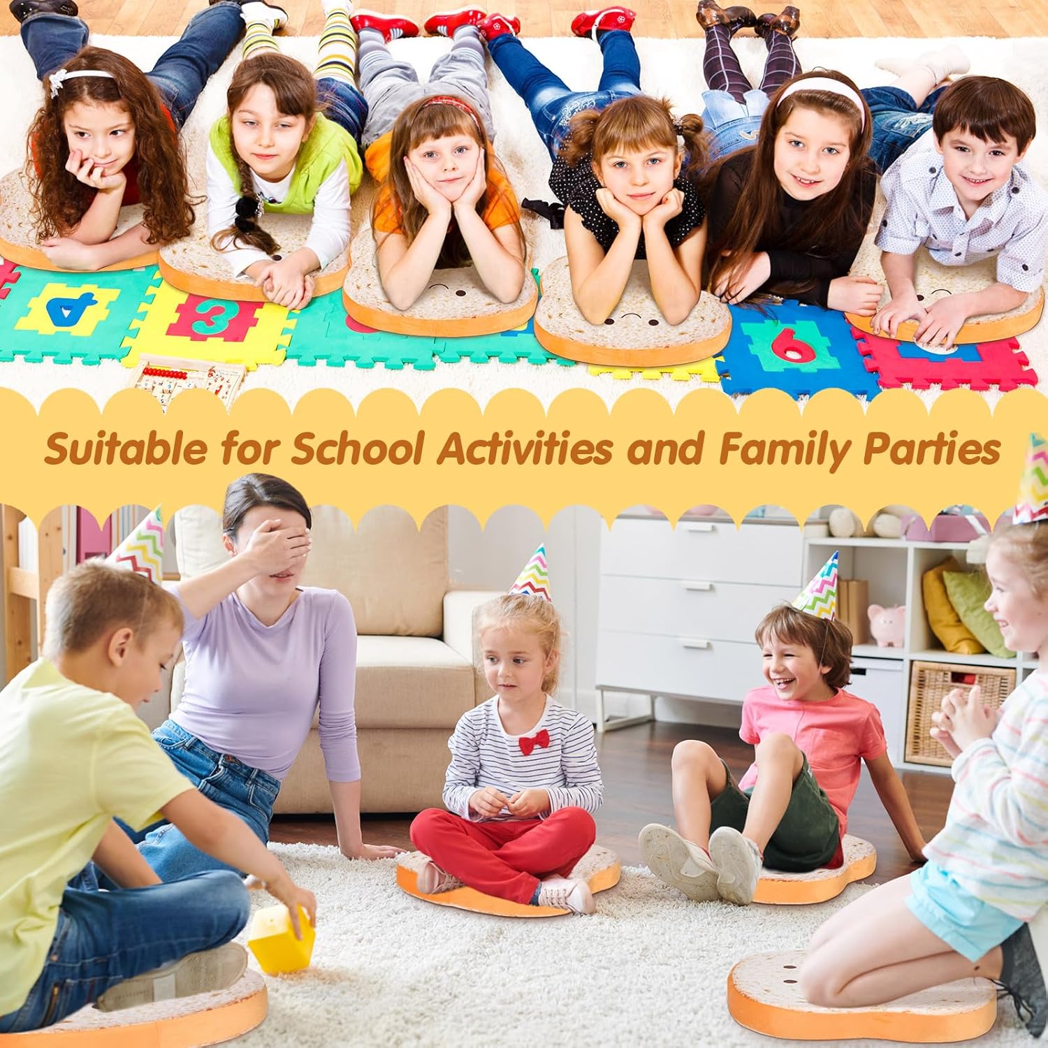 8 Pcs Toast Floor Cushions for Kids Classroom Seat Pillows 15'' x 15'' Cute Flexible Seating Floor Pillows for Kids Toddlers Reading Corner Home Daycare Nursery Preschool Kindergarten Meditation Yoga