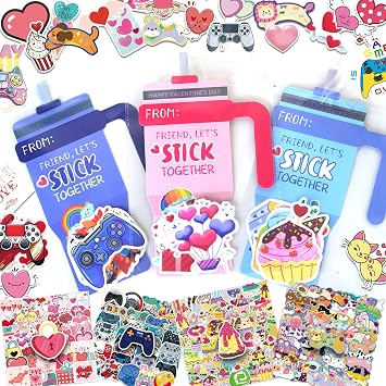 48 Pack Valentines Day Cards for Kids School with 200PCS Valentines Stickers, Happy Valentines Cards for Kids Classroom Exchange for Boys Girls Goodie Bags Stuffers