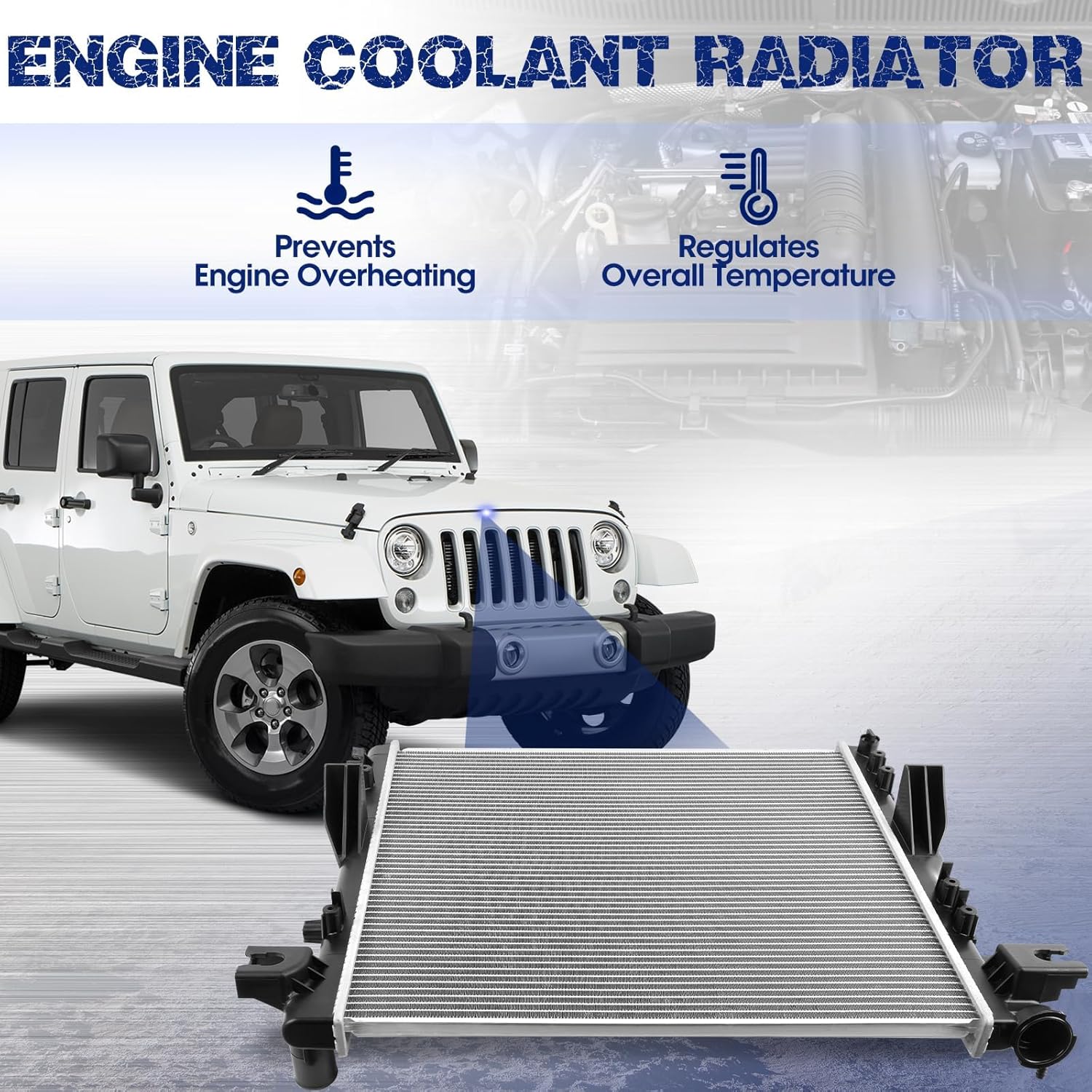 Engine Coolant Radiator, Fit for Jeep Wrangler 2007-2017, Wrangler JK 2018, 3.6L 3.8L, OE 2957, CU2957, 68143886AA
