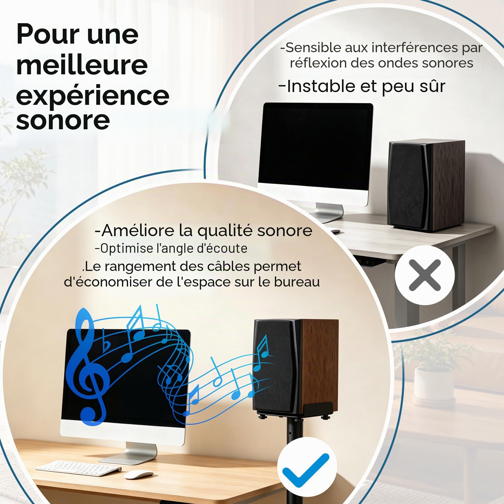 OUUTMEE Lot de 2 Supports d'Enceinte en 2 Parties, Jusqu'à 10KG