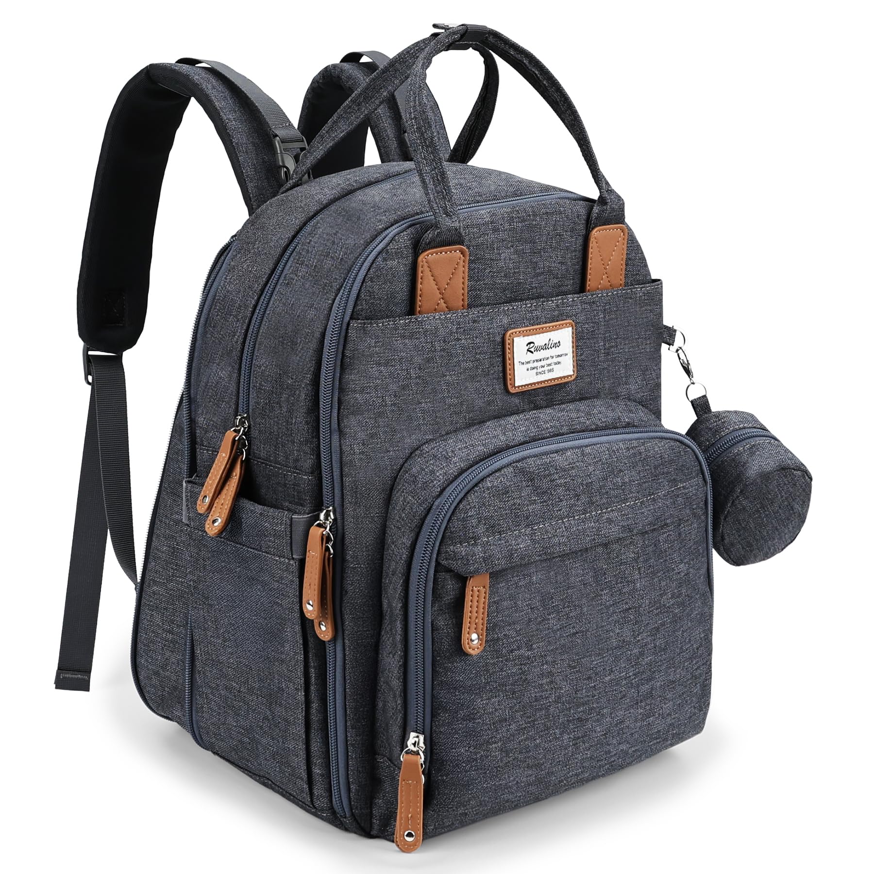 RUVALINO Diaper Bag Backpack Multifunctional Baby Travel Bag with Changing Mat, Insulated Bottle Holders and Pacifier Pocket, Large Capacity, Waterproof, Dark Grey, XL-image-25