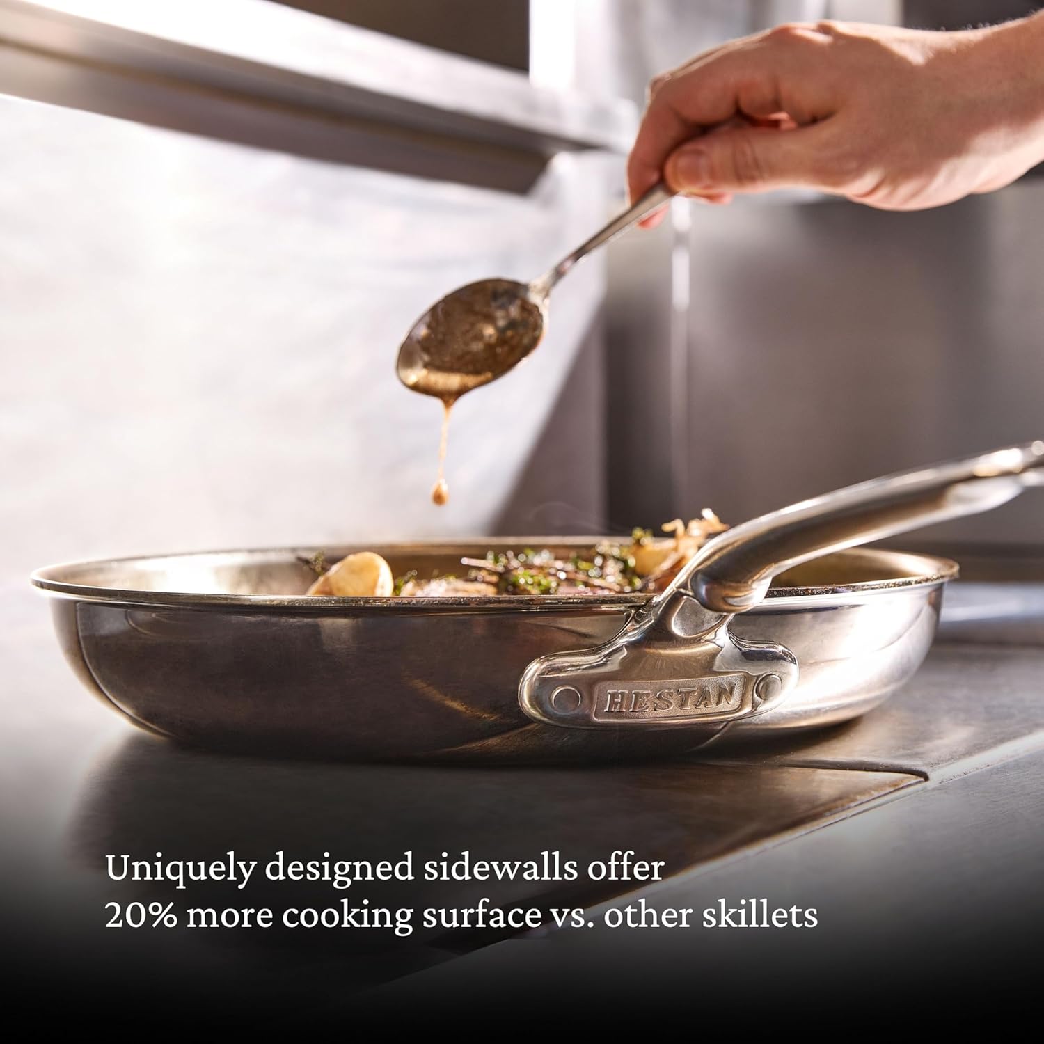 Hestan ProBond Luxe 8.5-Inch Quart Skillet, Professional Clad Stainless Steel, ProCore Tri-Ply Clad Construction, Polished Exterior, Induction & Oven Safe