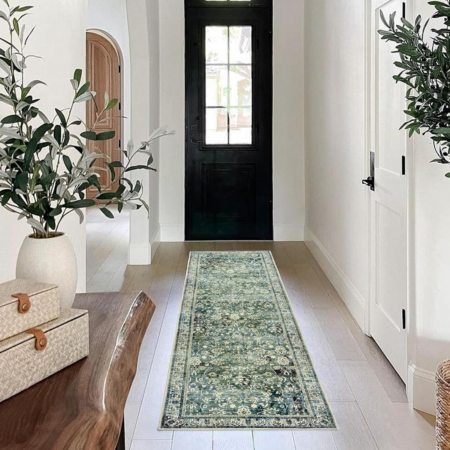 Amazon.com: Green Washable Bathroom Hallway Runner Rug with Rubber ...