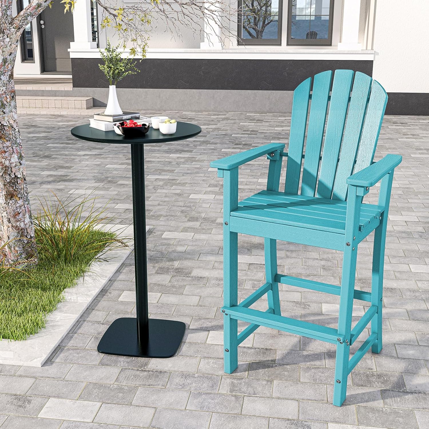 ORALNER Tall Adirondack Chairs, Set of 2 Outdoor High Back Balcony Chair, Weather Resistant HDPE Resin Plastic Bar Height Stools, 360 LBS Lifeguard Chair for Pool Patio Deck Backyard (2, Turquoise)