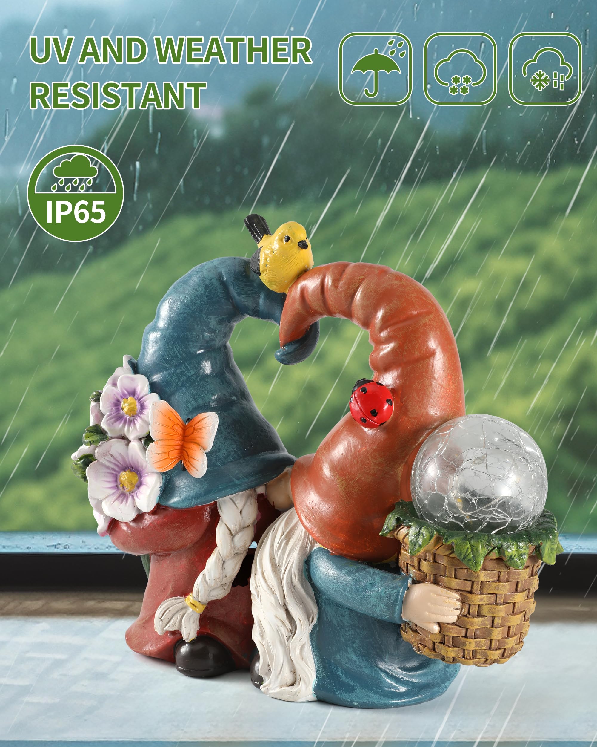 iStatue Decoraciones de gnomos besándose de primavera y verano con energía solar para el hogar y el jardín, adornos decorativos para césped al aire libre y estatuas (gnomos amados)