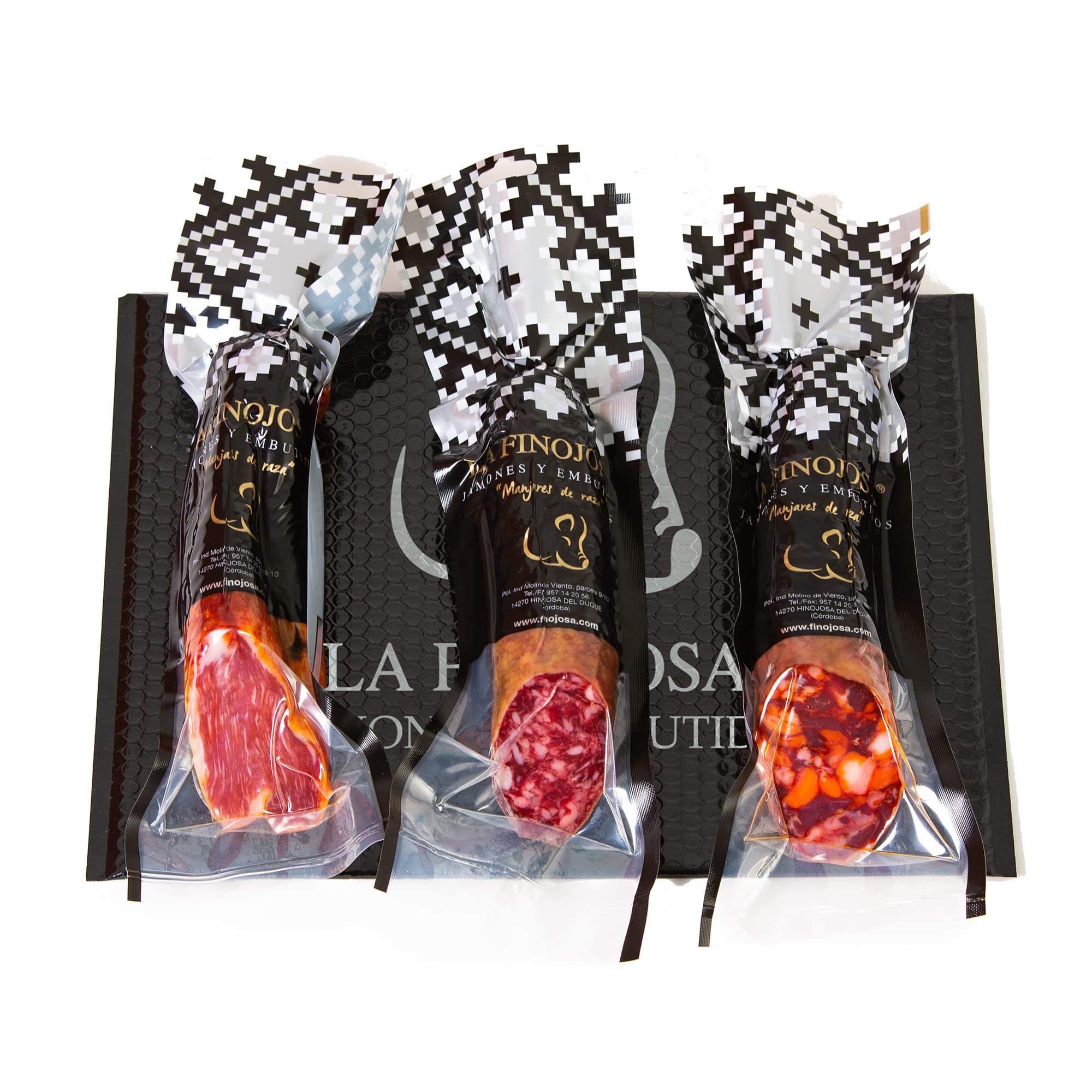 Pack de Embutidos Ibéricos - 3 Unidades de Medias Piezas - Peso Total de 1,5 kg - Lomo de Bellota + Salchichón de Bellota + Chorizo de Bellota - Cerdos Criados en Libertad - La Finojosa