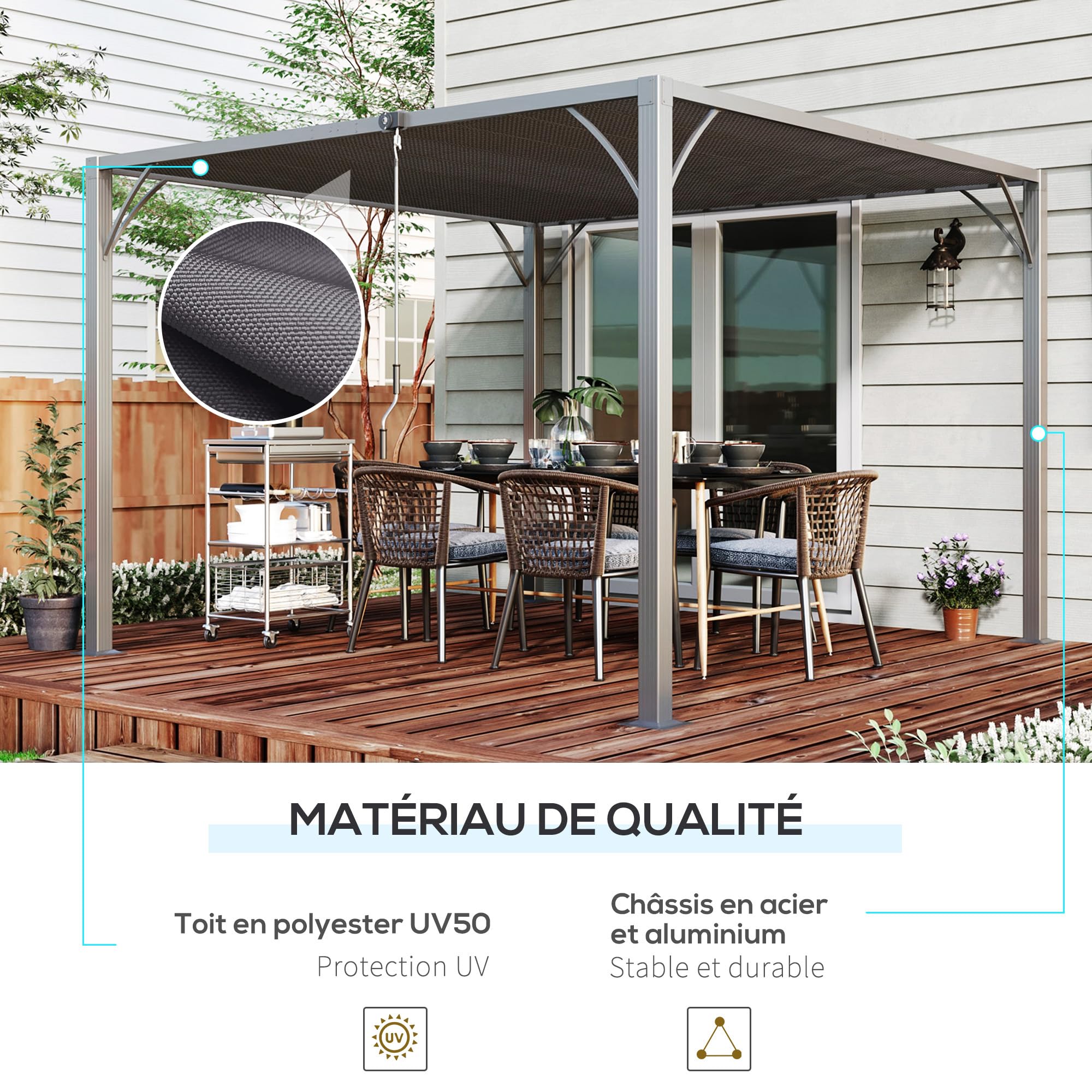 Outsunny Pergola Bioclimatique 3x3m, Aluminium et Acier, Gris