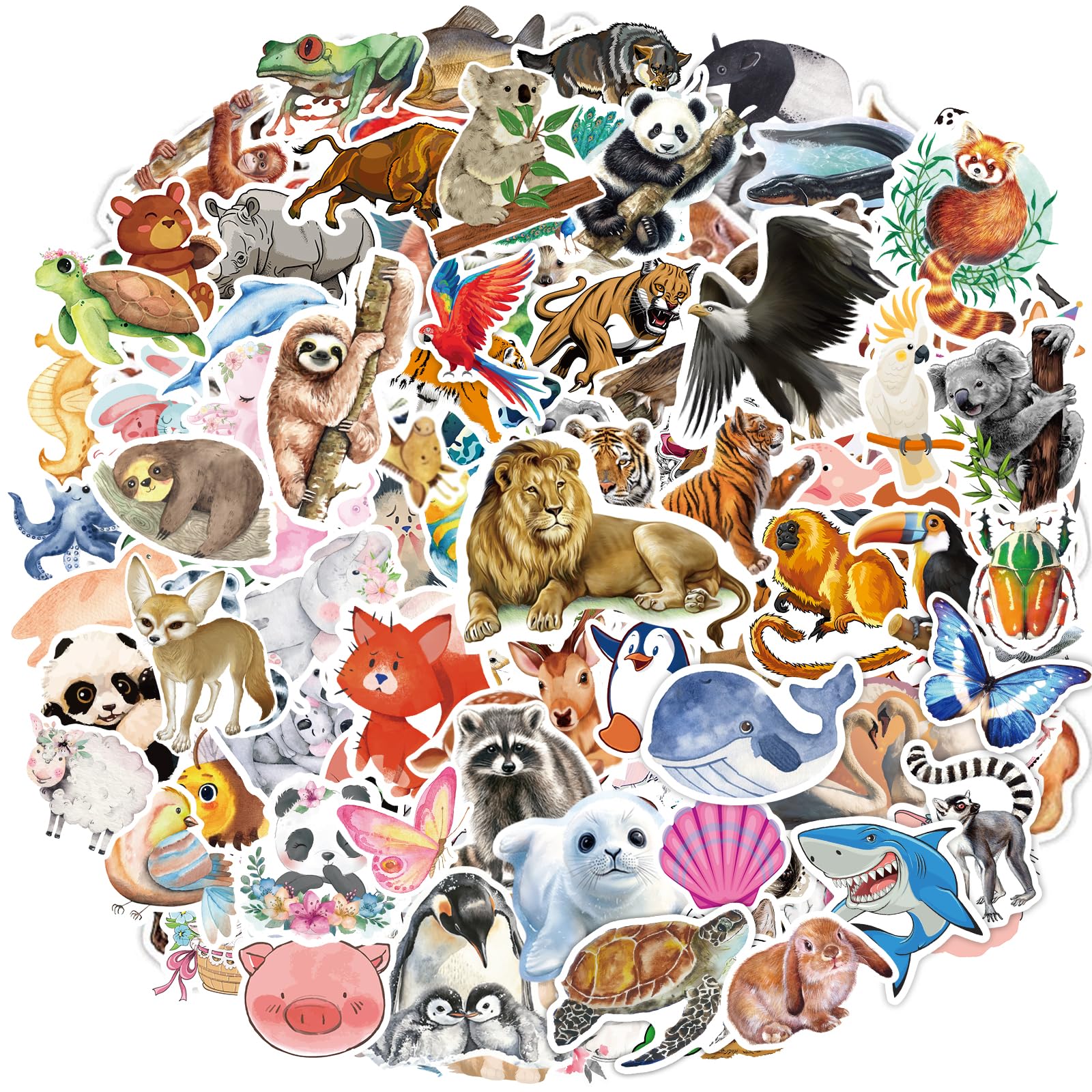 300+ Waterproof Animal Stickers for Water Bottle Laptop, Cat Dog Tropical Rainforest Animals Vinyl Sticker for Kids Teens Adults
