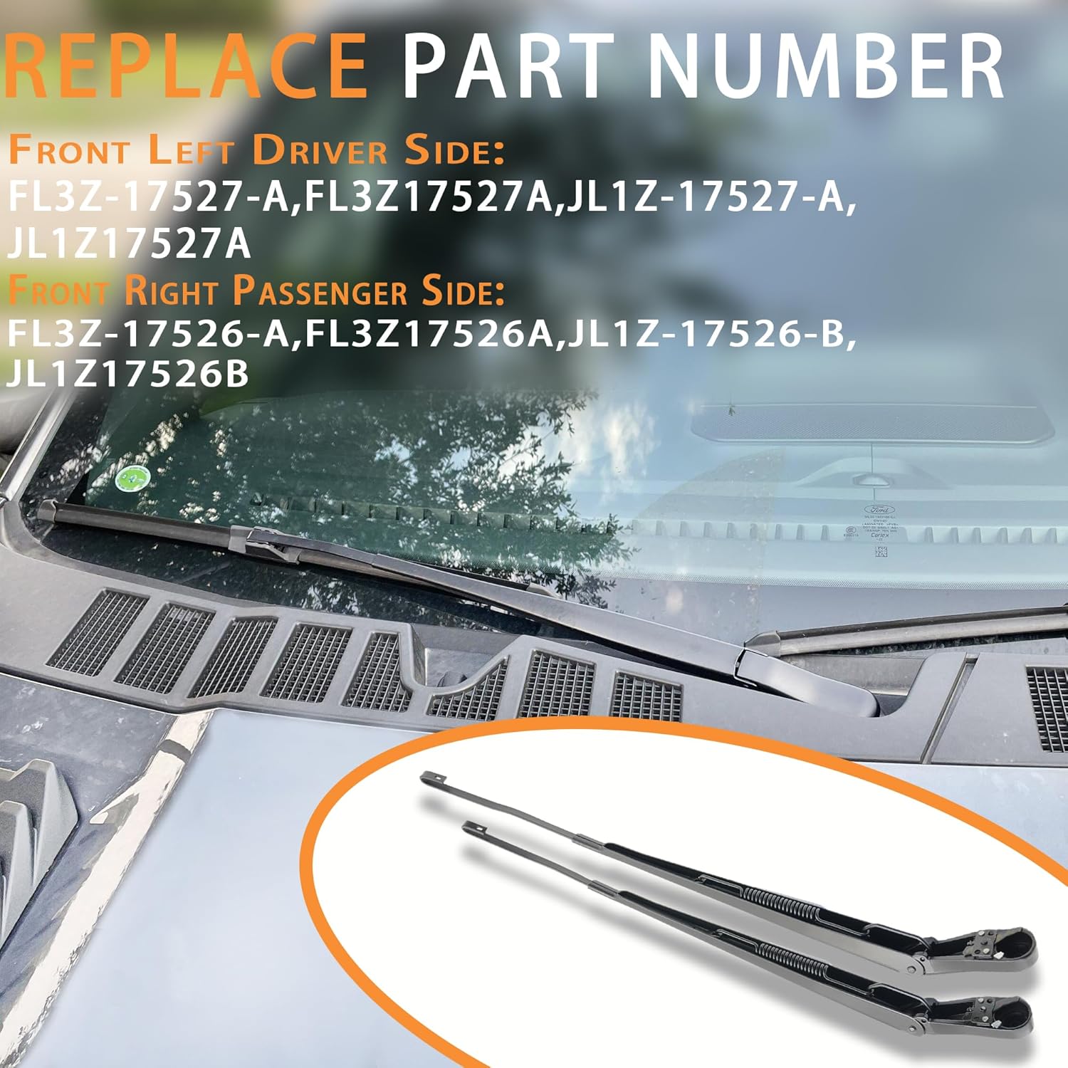 1 Pair Front Windshield Wiper Arm Kit Fits Compatible with 2015-2021 Ford F150 F250 F350 F450 F550 Super Duty Navigator Expedition Replaces OE 42798 42799 FL3Z17527A FL3Z17526A