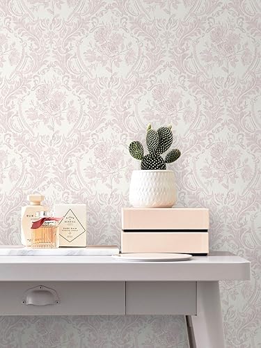 Vista 4 de Ismoon Papel tapiz autoadhesivo para despegar y pegar, papel de contacto floral vintage, bohemio, acuarela, rosa, damasco, texturizado, extraíble