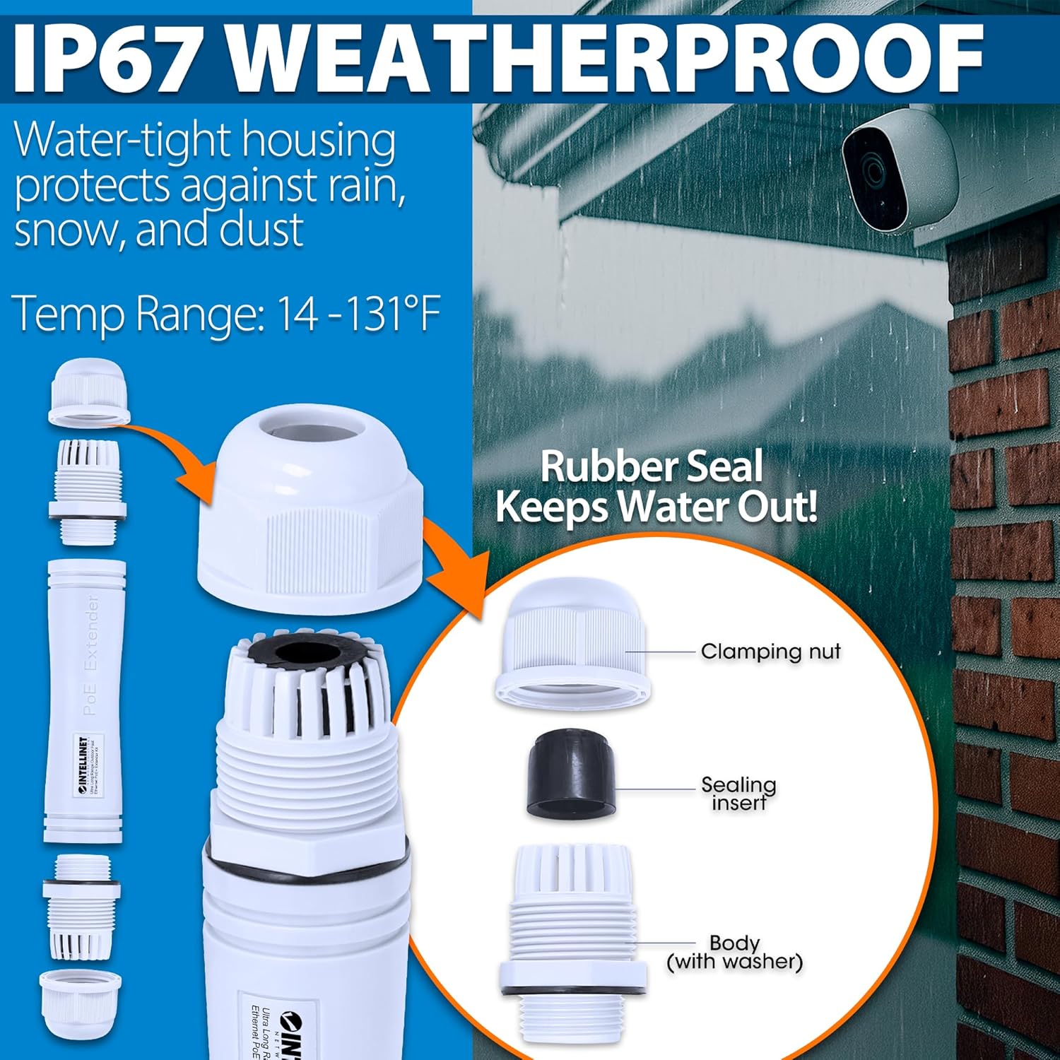 Intellinet Ultra Long Range Outdoor Fast Ethernet PoE+ Extender Kit -2 Units Send Power & Data up to 3280 ft via Cat5 Cat6 Cable - Input up to 95W - IP67 Waterproof Dustproof -3 Yr Mfg Warranty-561952