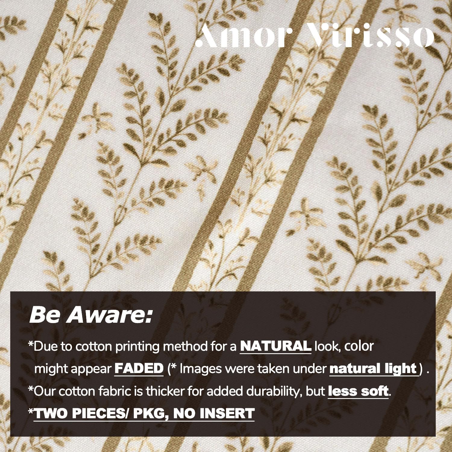 Amor Virisso Floral Pillow Covers 18x18 Set of 2 Block Print Pillow Cover Neutral Boho Farmhouse Accent Striped Decorative Pillow Covers for Sofa Bed, Yellow