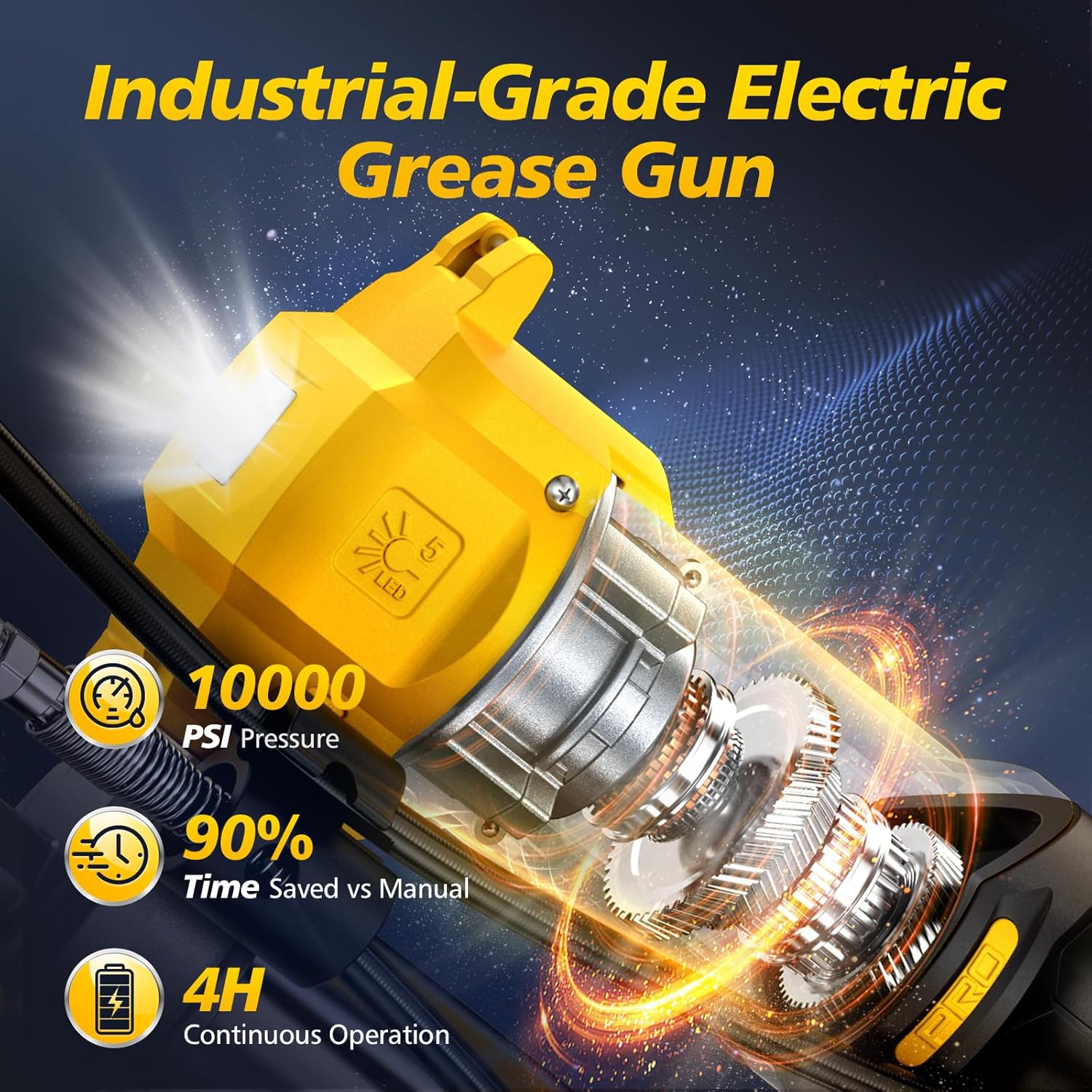 GEVEELIFE Electric Grease Gun - Equipped with 2×2000mAh Batteries, Fast Charger & 90° Swivel Coupler, 10,000 PSI - Works with Bulk & Cartridge Grease for Farm, Truck, Construction