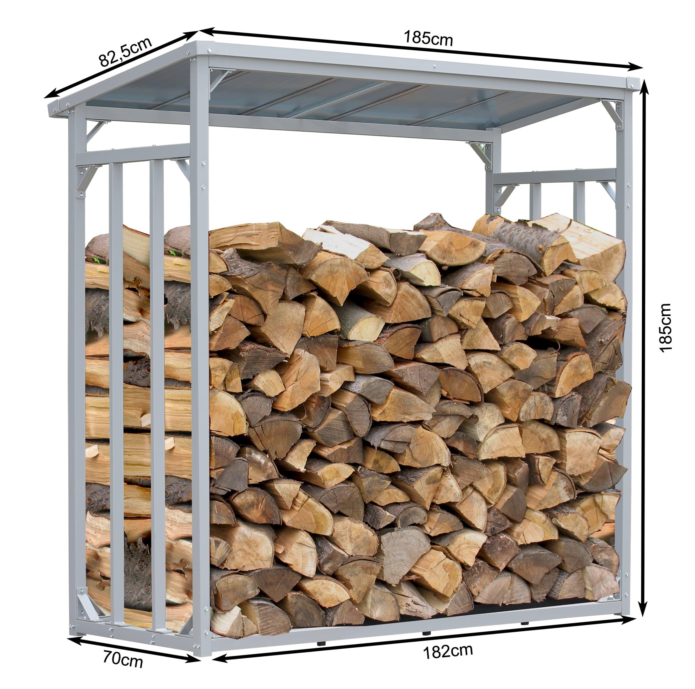 Scaffalatura in Alluminio per Legna da Ardere 185x70x185 cm 2,3 m3