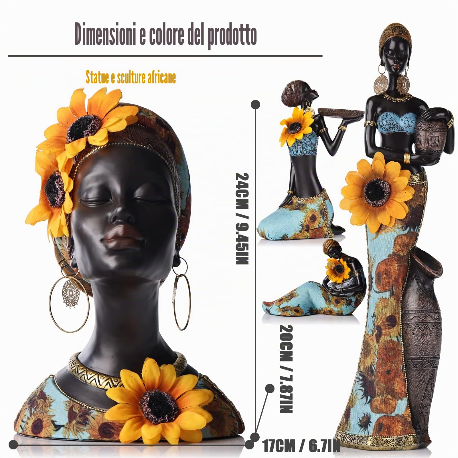 Sculture d'arte africana Moderne donne africane Statue Camera Decor,resina africana Figurine nero africano americano Busto Statua,adatto per soggiorno Desktop Ingresso Decorazioni africane per la casa