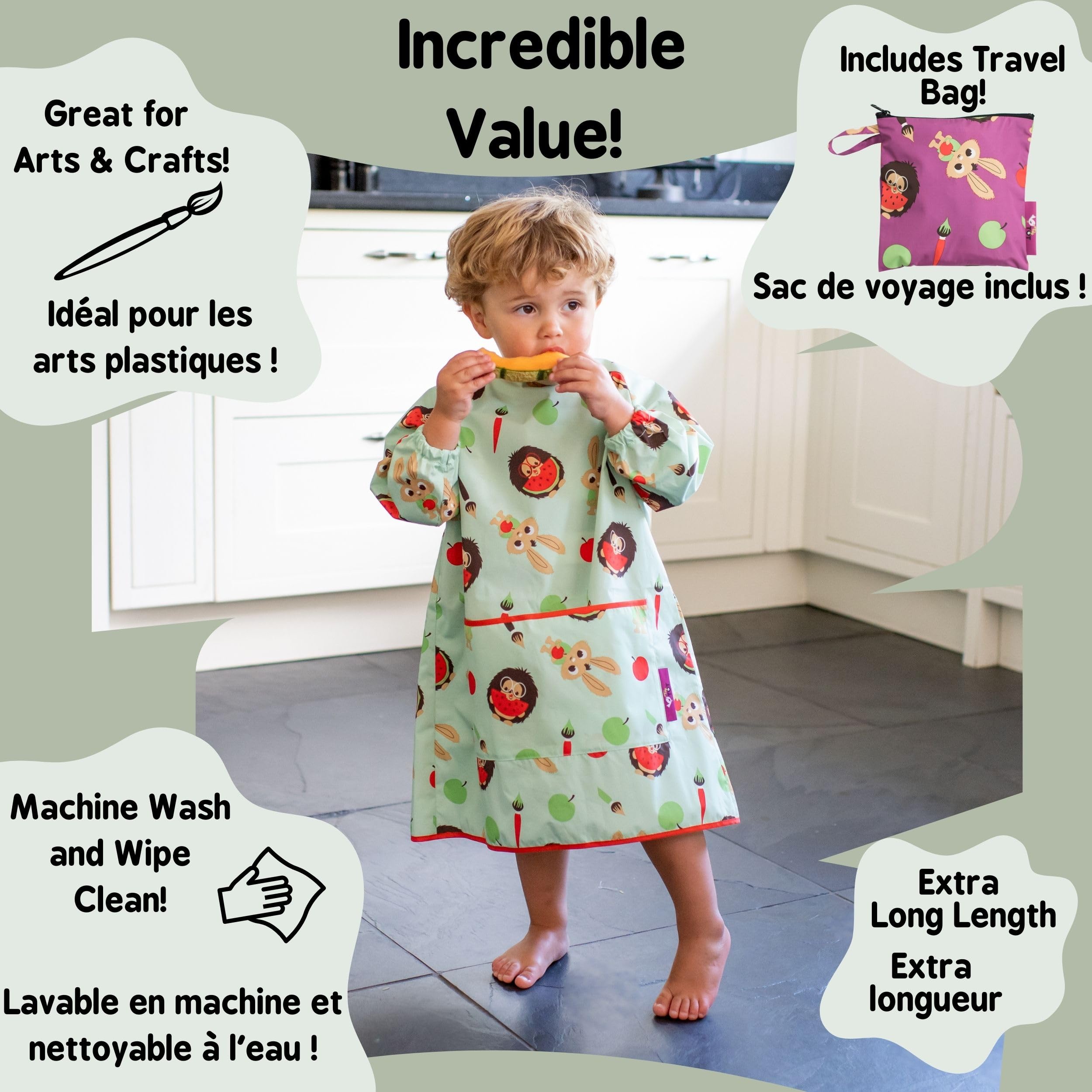 Tidy Tot Babero impermeable manga larga para comer pintar y jugar Bolsa GRATIS
