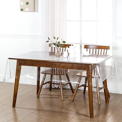 Protector de mantel de vinilo transparente, impermeable, a prueba de aceite, rectangular, de plástico, transparente, 60 x 102 pulgadas