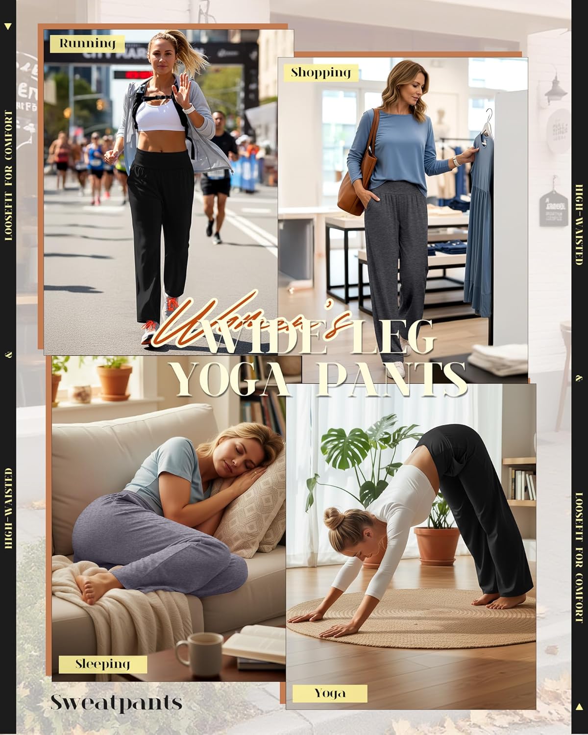 Neer 3 Pack Women's Wide Leg Yoga Pants, Comfy Lounge Pants with Pockets Ladies' Stretch Sweatpants Elastic Waist Joggers - Image 3