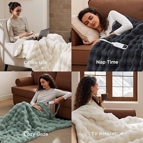 Vista 357 de Bedsure GentleSoft - Manta térmica eléctrica, suave manta eléctrica de franela acanalada, calefacción con 4 ajustes de tiempo, 6 ajustes de calor