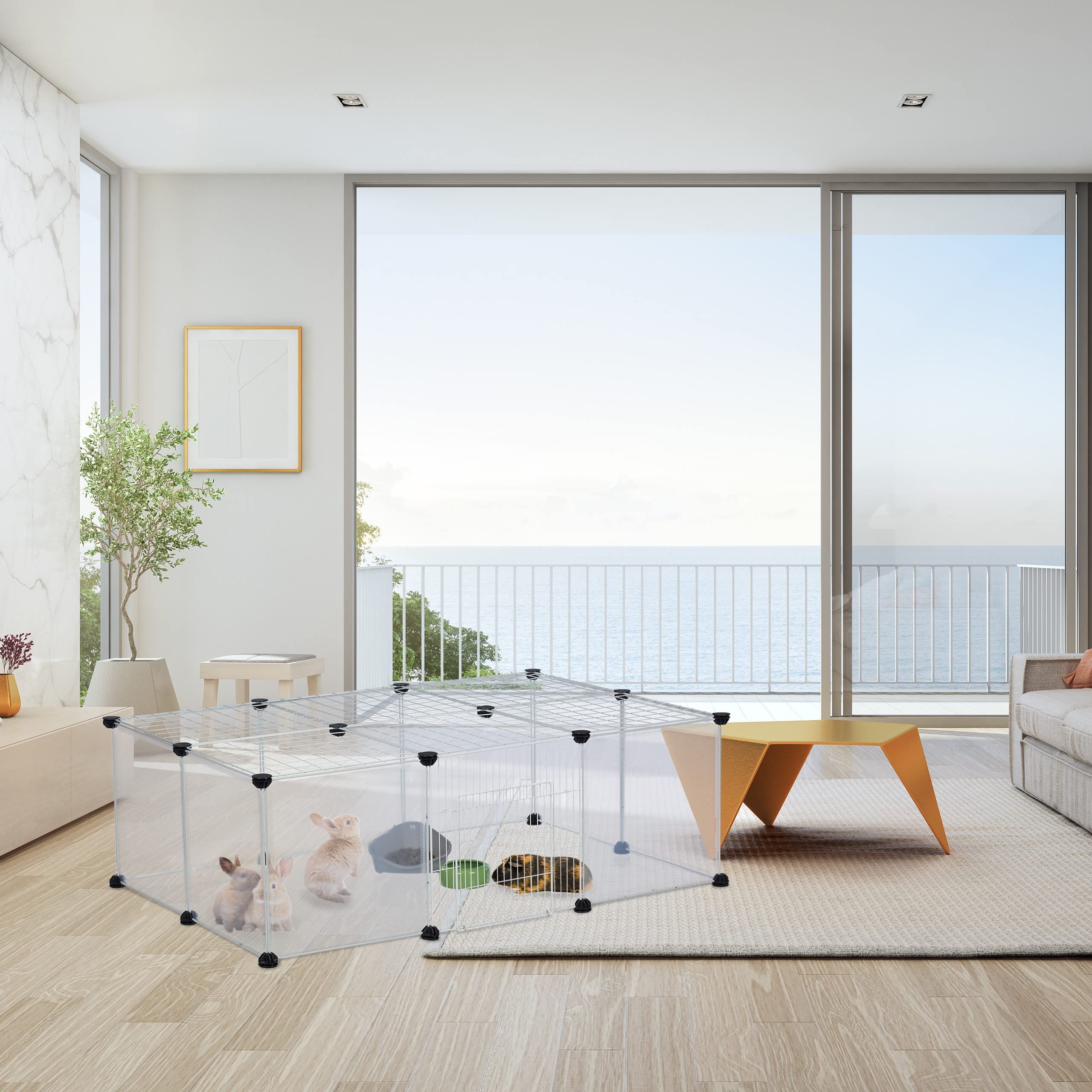Relaxdays Recinto per Conigli Porcellini d'India 37x110x75 cm Estensibile Trasparente Bianco