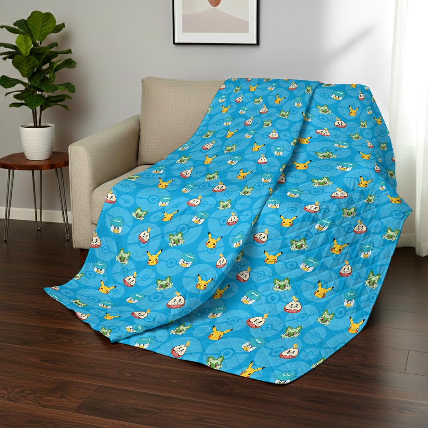 Pokemon Power Squares Twin Quilted Throw Blanket Adults Boys Girls, Soft Lightweight Bedding for Bed, or Couch, 60 x 90 inches