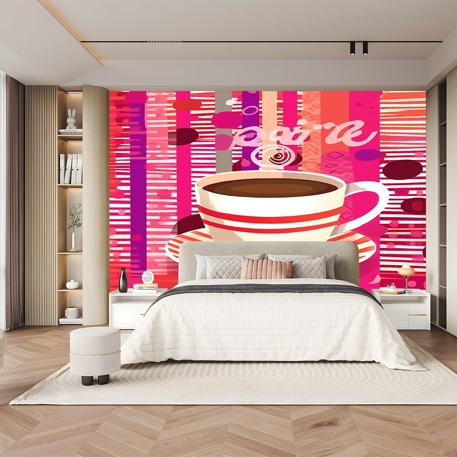 Kolorowa fototapeta, malowany kubek do kawy w paski, nadruk fototapeta, mural 3D, dekoracja plakatu, materiał płócienny do salonu, sypialni, pokoju dziecięcego, akcja 400 x 280 cm (szer. x wys.)