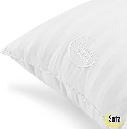 Miniatura 9 de SERTA Won't Go Flat - Juego de 2 almohadas de plumón alternativo para dormir de espalda, estómago o de lado, tamaño estándar, tamaño Queen, color