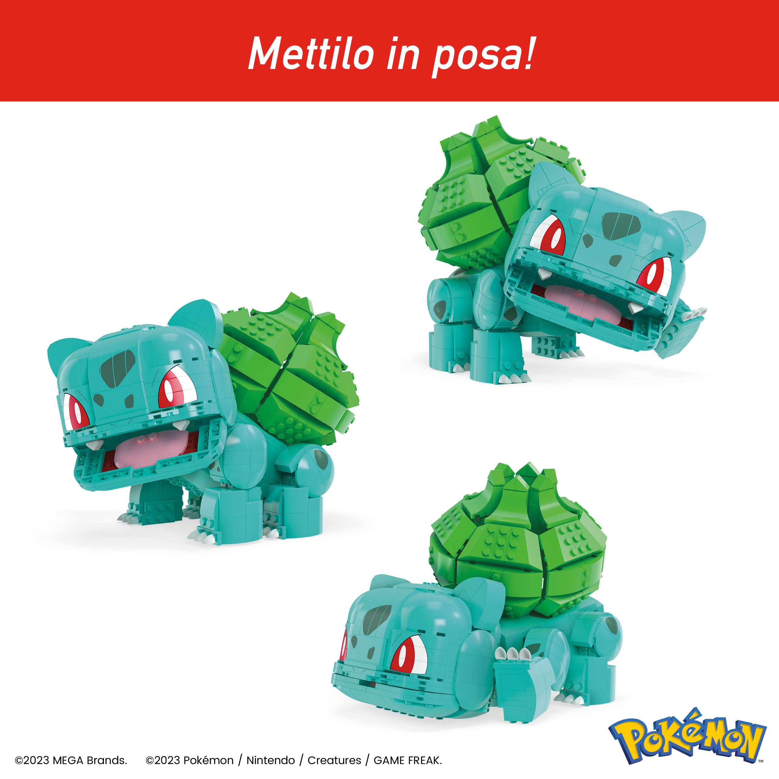 MEGA Pokémon Bulbasaur Gigante, Action Figure da Costruire per Bambini con 355 Pezzi, 18 cm di Altezza, Idea Regalo per Bambini da 7 Anni, HNT96