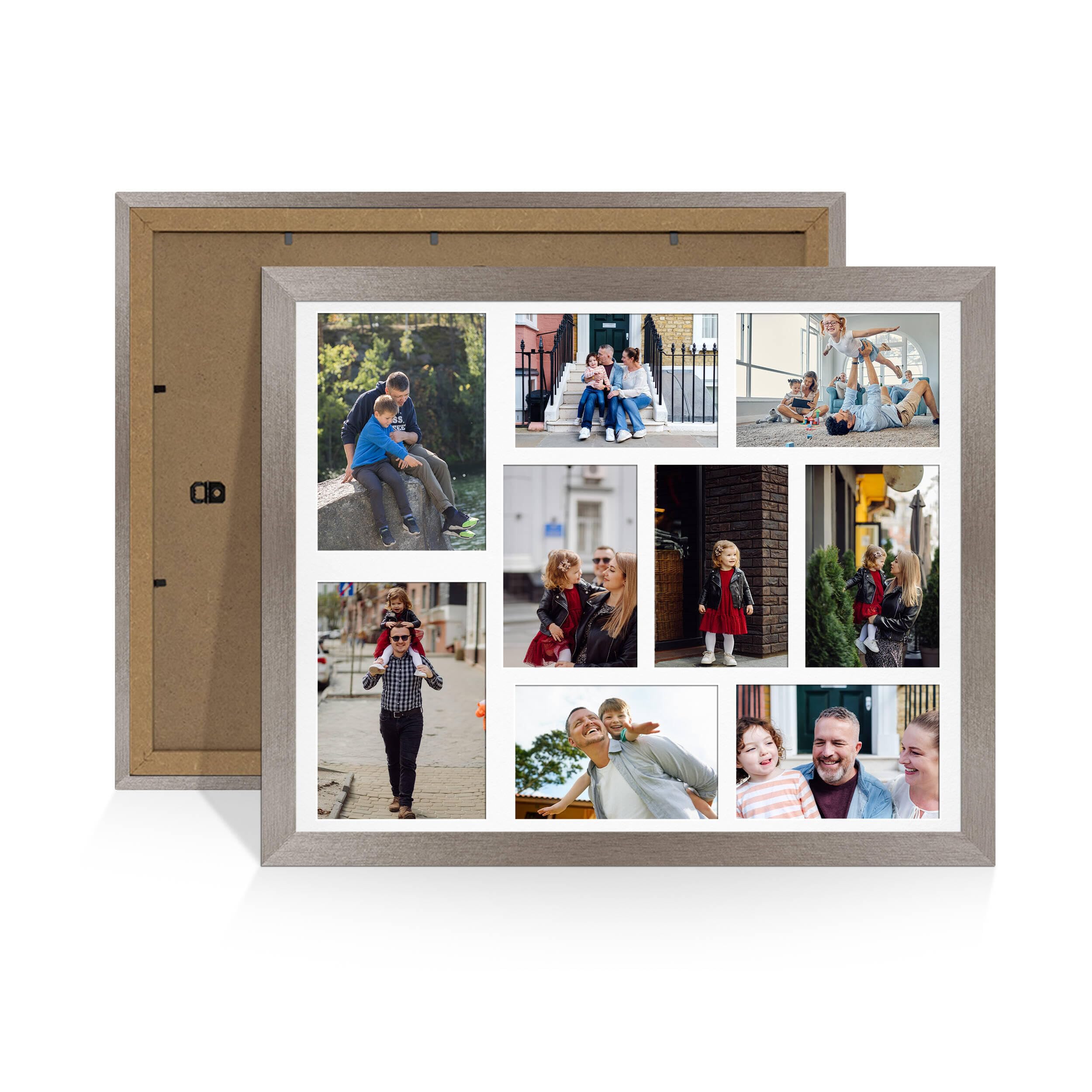 Alison Kingsgate Aluminium 20x16 Photo frames for multiple pictures -9 Apertures Collage Frame with White Mount - Holds (2x) 7x5 & (7x) 6x4 Photos - Engineered Wood & Perspex